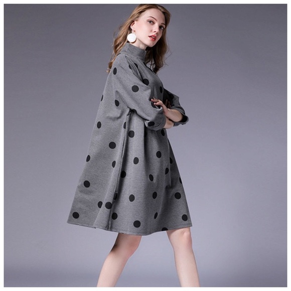 Black & Gray Polka Dot Oversize Dress - Picture 3 of 8